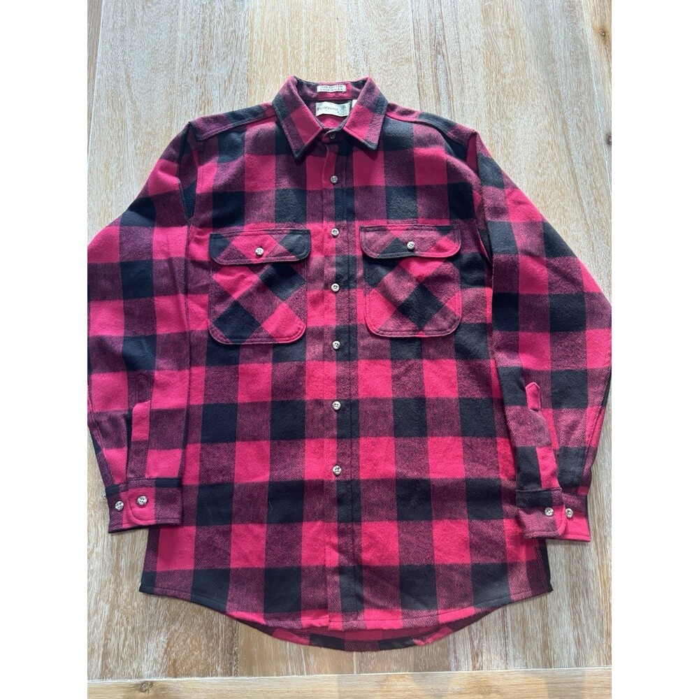 Vintage 80s Sears Fieldmaster Flannel Shirt Mens M Tall Buffalo Plaid USA Cotton